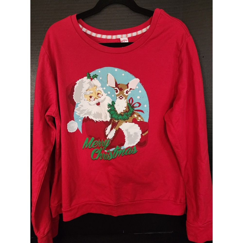 Holiday Time Red Santa Reindeer Christmas Sweatshirt Womens 2X Vintage Style